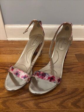 Bandolino Pink Floral Open-Toe Ankle-Strap Heels